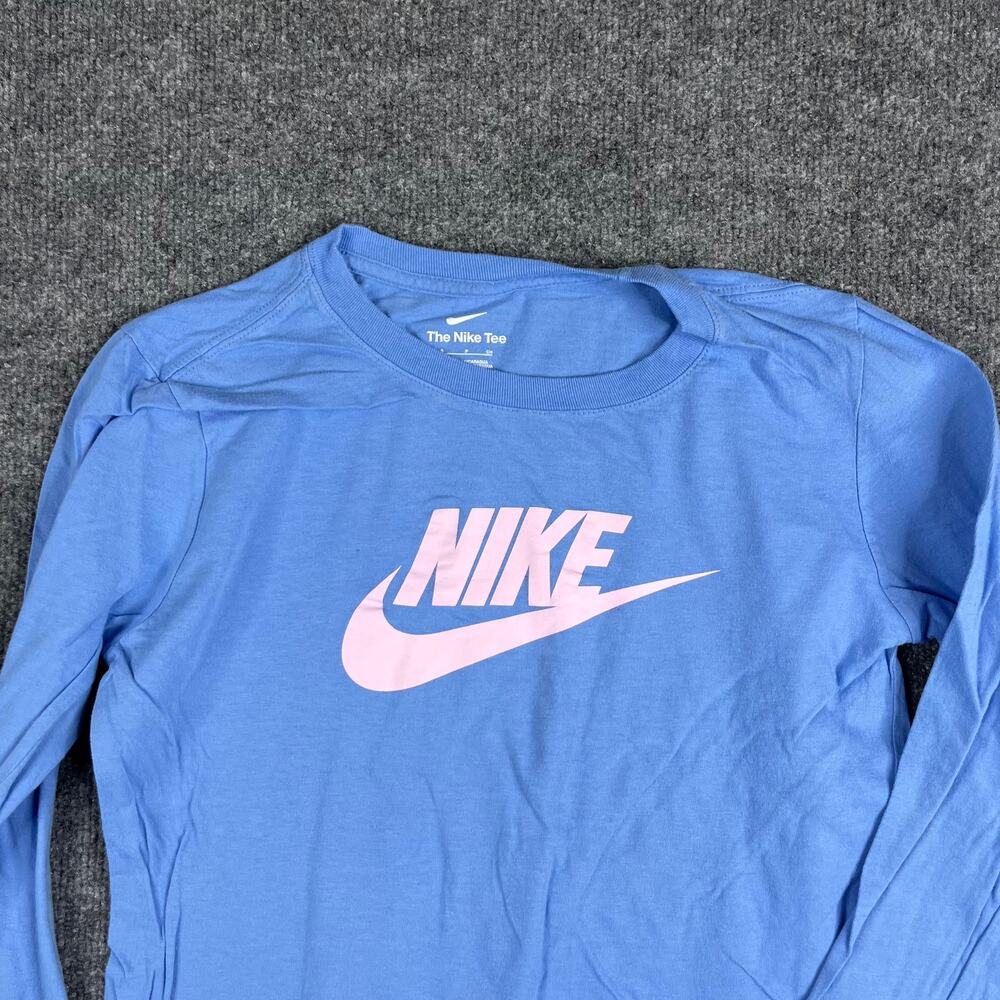 Nike T-Shirt Womens Size S Blue Long Sleeve Logo Athletic Casual Lightweight